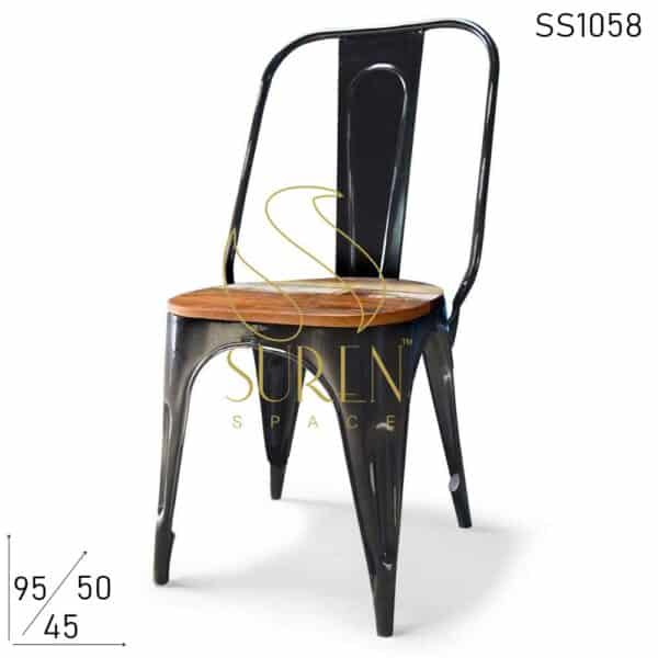 Black Distress Stackable Metal Popular Chair with Wood Seating