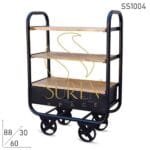 Black Finish Serving Cum Display Cart With Drawer