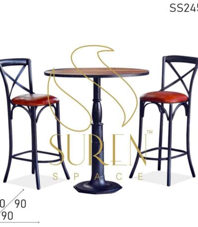 Cast Iron Round Pub Table Cross Back Bar Chair