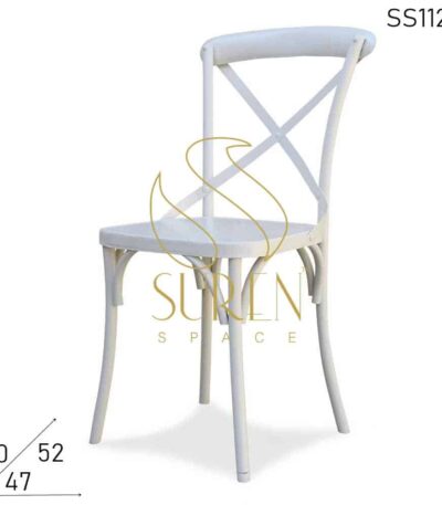 White Distress Leather Seating Metal Chair Cross Back Metal Event Wedding Party Banquet Chair 1