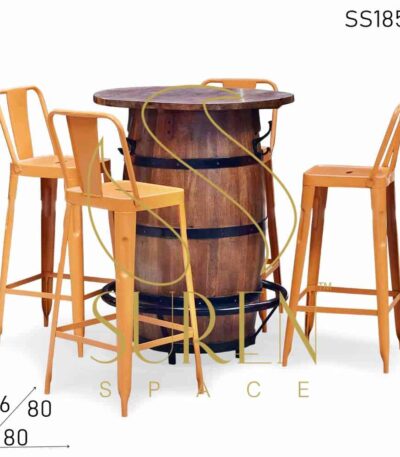 Farmhouse Barrel Drum Metal Bar Chair Table Set