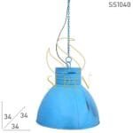 Handcrafted Metal Blue Distress Hanging Lamp Design