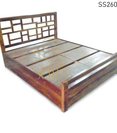 Honey Teak Finish Solid Wood Handcrafted Hotel Resort Bed Design