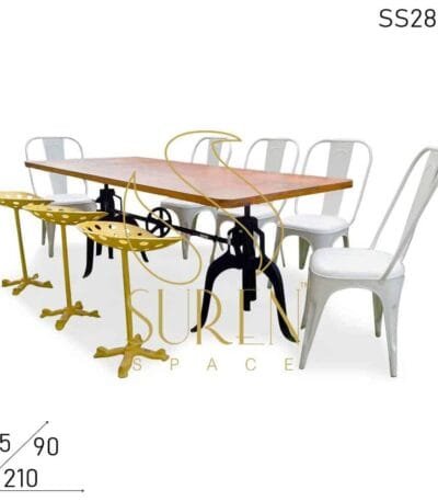 Industrial Eight Seater Adjustable Dining Table Chairs & Stools Set