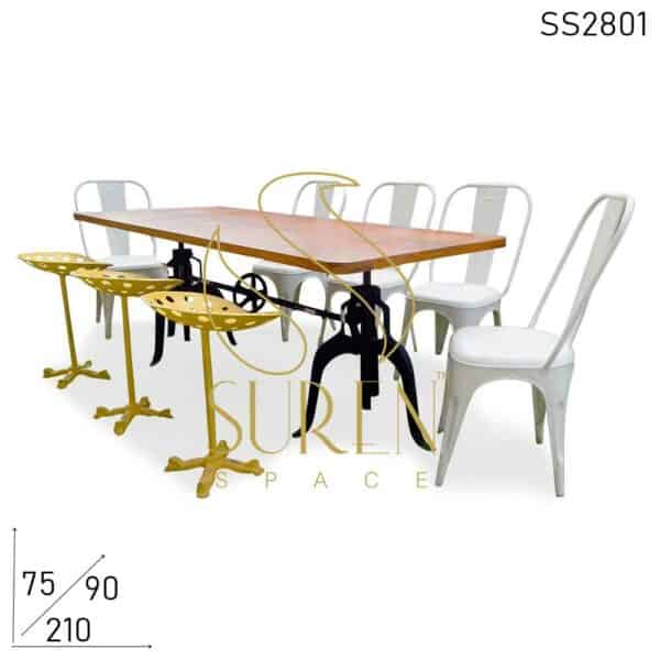 Industrial Eight Seater Adjustable Dining Table Chairs & Stools Set