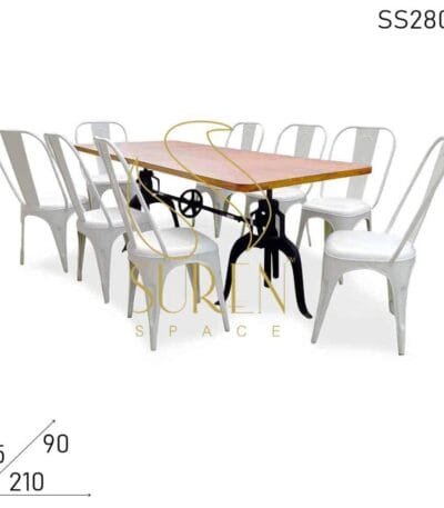 Industrial Eight Seater Adjustable Dining Table Food Court Canteen Dining Set