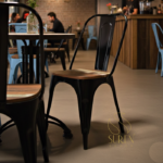 Black Distress Stackable Metal Popular Chair with Wood Seating