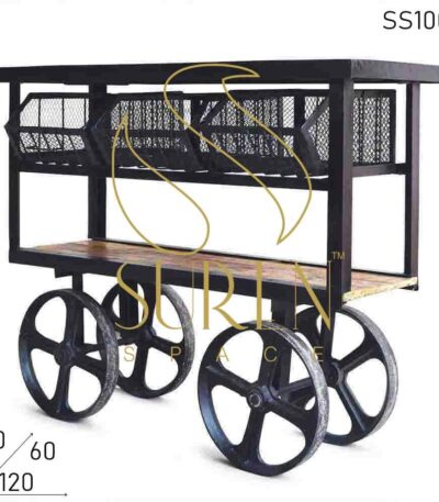 Industrial Style Cart Trolley with Cast Iron Wheels
