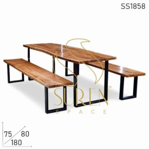 Live Edge Acacia Metal Stand Table Bench Set for Event
