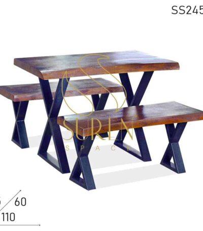 Live Edge Solid Wood Cafeteria Bench Table Set