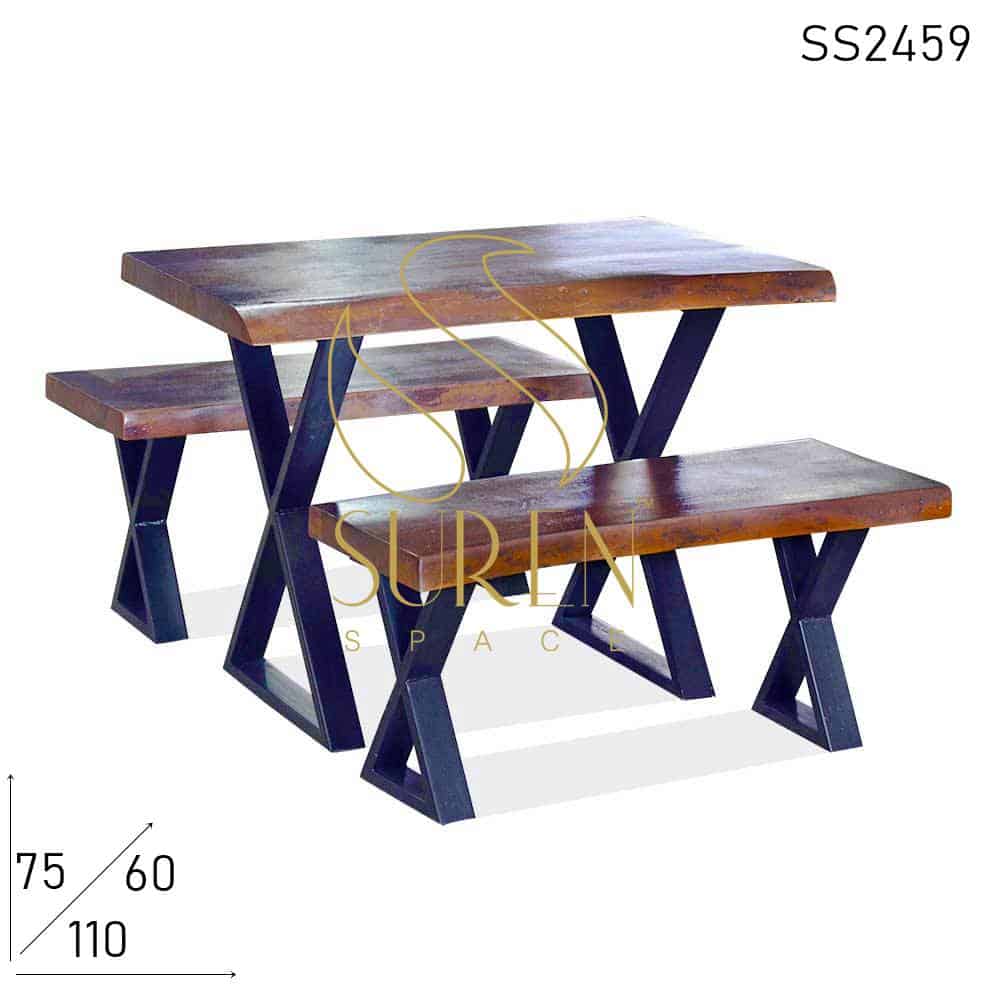 Live Edge Solid Wood Cafeteria Bench Table Set