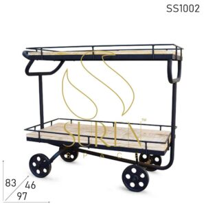 Wrought Iron Furniture Manufacturers MS Iron Solid Wood FB Cart Trolley for Serving