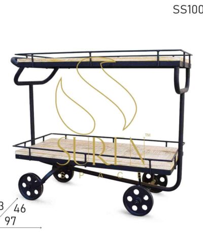 Movable Locker Shape Retro Entertainment Unit MS Iron Solid Wood FB Cart Trolley for Serving