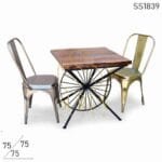 Metal Finish Live Edge Solid Wooden Top Café Table Set