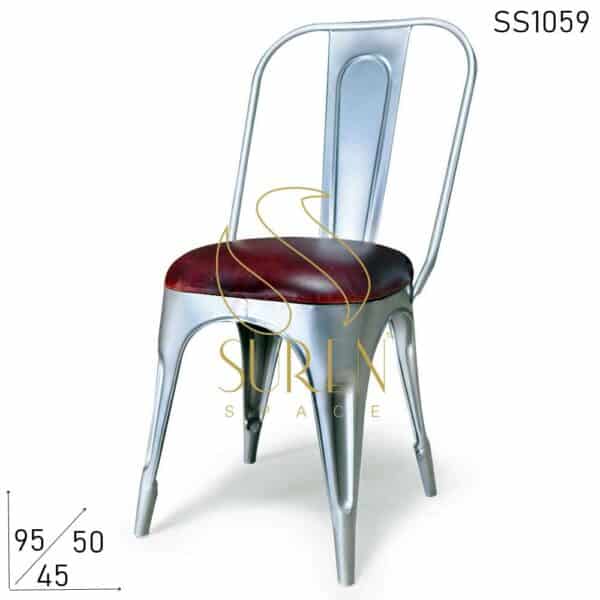 Metallic Finish Powder Coated All Weather Leather Seat Iron Chair