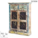 Multicolored Reclaimed Wood Storage Cabinet With Drawers
