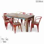 Multicolored Shabby Chic Finish Reclaimed Dining Set