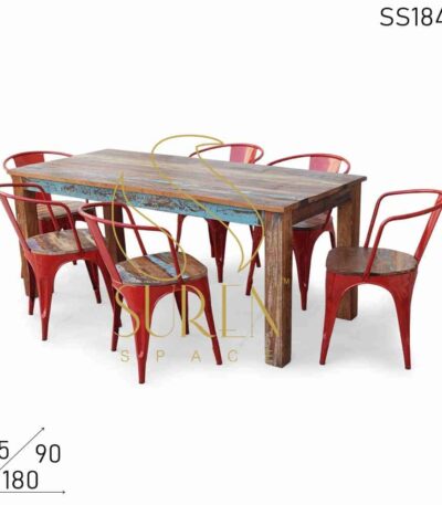 Multicolored Shabby Chic Finish Reclaimed Dining Set