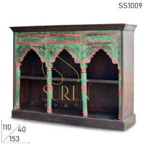 Old Indian Hand Carved Bookshelf Cum Display Cabinet