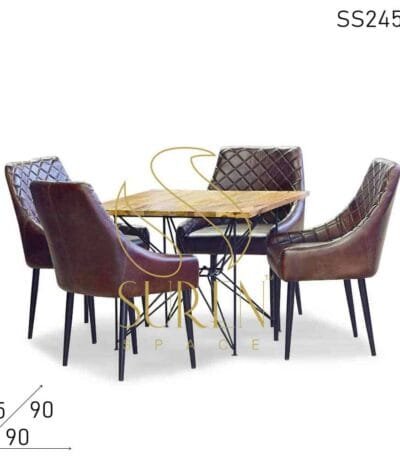 Pure Leather Accent Chair Fine Dine Restaurant Table Set