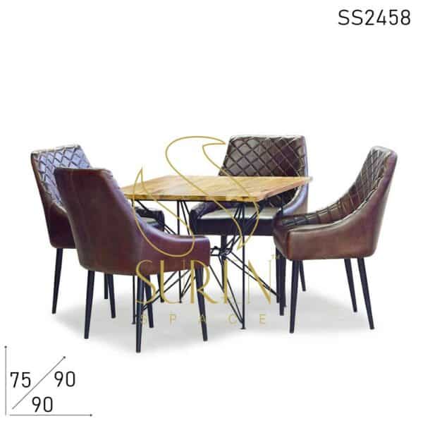 Pure Leather Accent Chair Fine Dine Restaurant Table Set