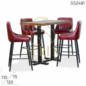 Pure Leather Bar Pub Brewery Use Height Table Chair Set