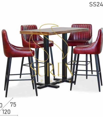 Pure Leather Bar Pub Brewery Use Height Table Chair Set