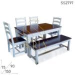 Pure White Solid Wood Bench Chair Table Home Dining Set