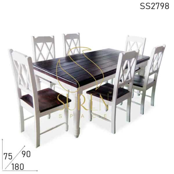 Pure White Walnut Combo Solid Wood Fine Dine Restaurant Dining Set