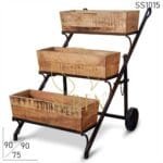 Rough Mango Wood Rustic Finish Display Cum Garden Cart