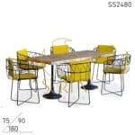 Semi Outdoor Metal Design Mango Solid Wood Dining Table Set