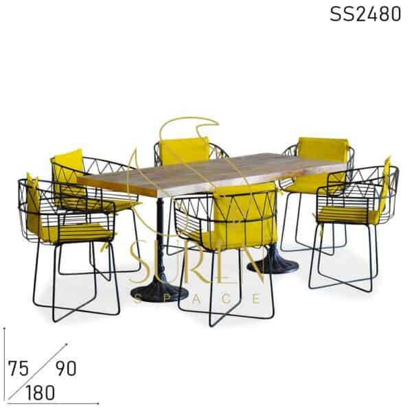 Semi Outdoor Metal Design Mango Solid Wood Dining Table Set