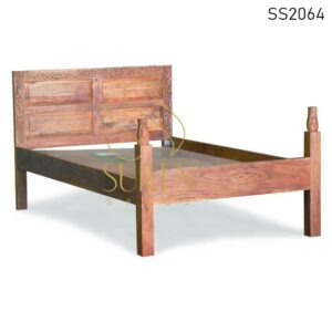 Solid Acacia Wood Hand Carved Pattern Single Resort Hotel Bed Design