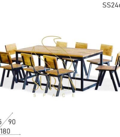 Solid Community Table Chair Set in Solid Wood & Metal