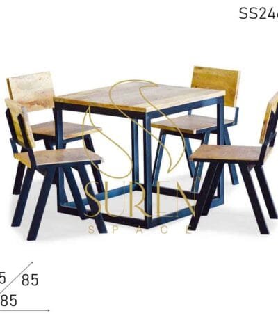 Solid Mango Wood Metal Square Restaurant Dining Set