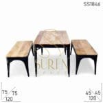 Solid Wood Metal Bench Table Restaurant Table Set