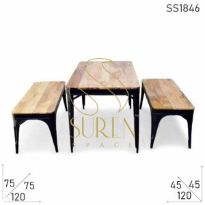 Solid Wood Metal Bench Table Restaurant Table Set