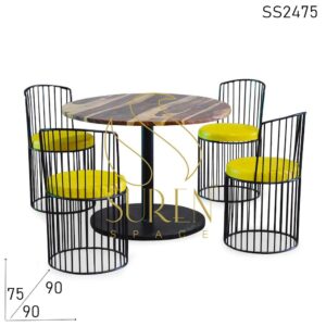 Solid Wood Metal Combo Bistro Bakery Cafeteria Dining Set