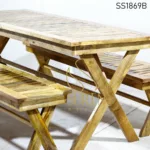 Solid Wood Semi Outdoor Canteen Food Court Table Bench Set