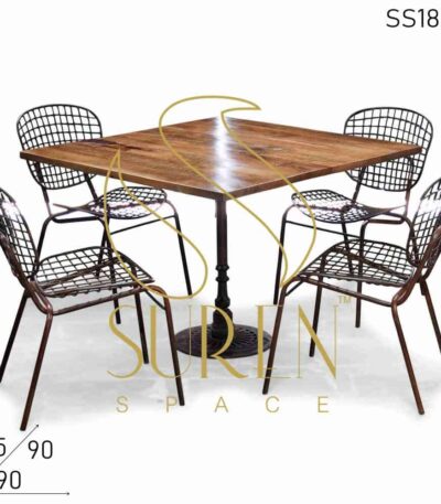 Stackable Metal Outdoor Chairs & Cast Iron Table Set