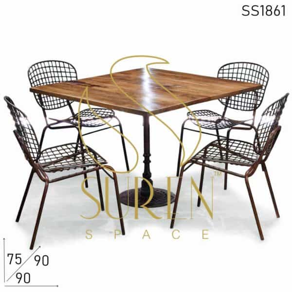 Stackable Metal Outdoor Chairs & Cast Iron Table Set