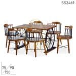 Wheel Base Live Edge Acacia Wood Attractive Dining Set
