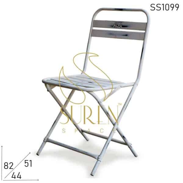 White Distress Folding Metal Resort Outdoor Camping Chairs