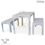 White Distress Metal All-Weather Bench Table Set