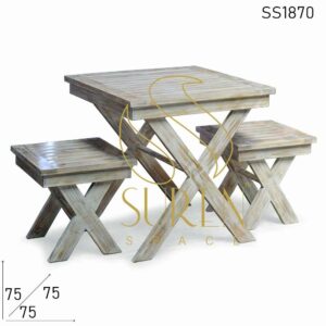 White Distress Solid Mango Wood Cafeteria Dining Set