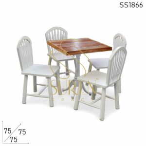 White Handcrafted Bistro Chairs with Cast Iron Folding Table