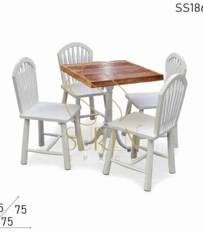 White Handcrafted Bistro Chairs with Cast Iron Folding Table