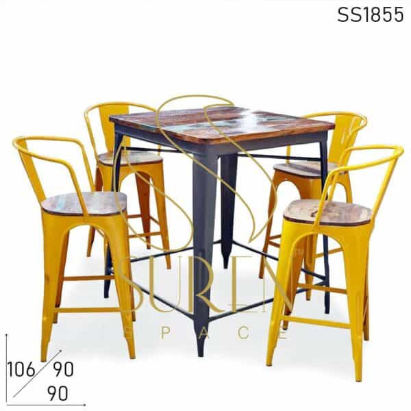 Yellow Metal Stylish Bar Pub Brewery Table Chair Set