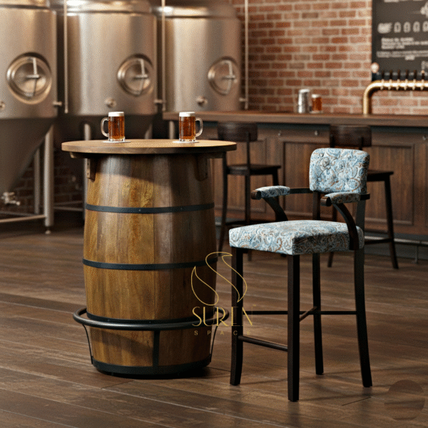 Farmhouse Barrel Drum Metal bar table and chair sets