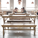 Solid Wood Semi Outdoor Canteen Food Court Table Bench Set